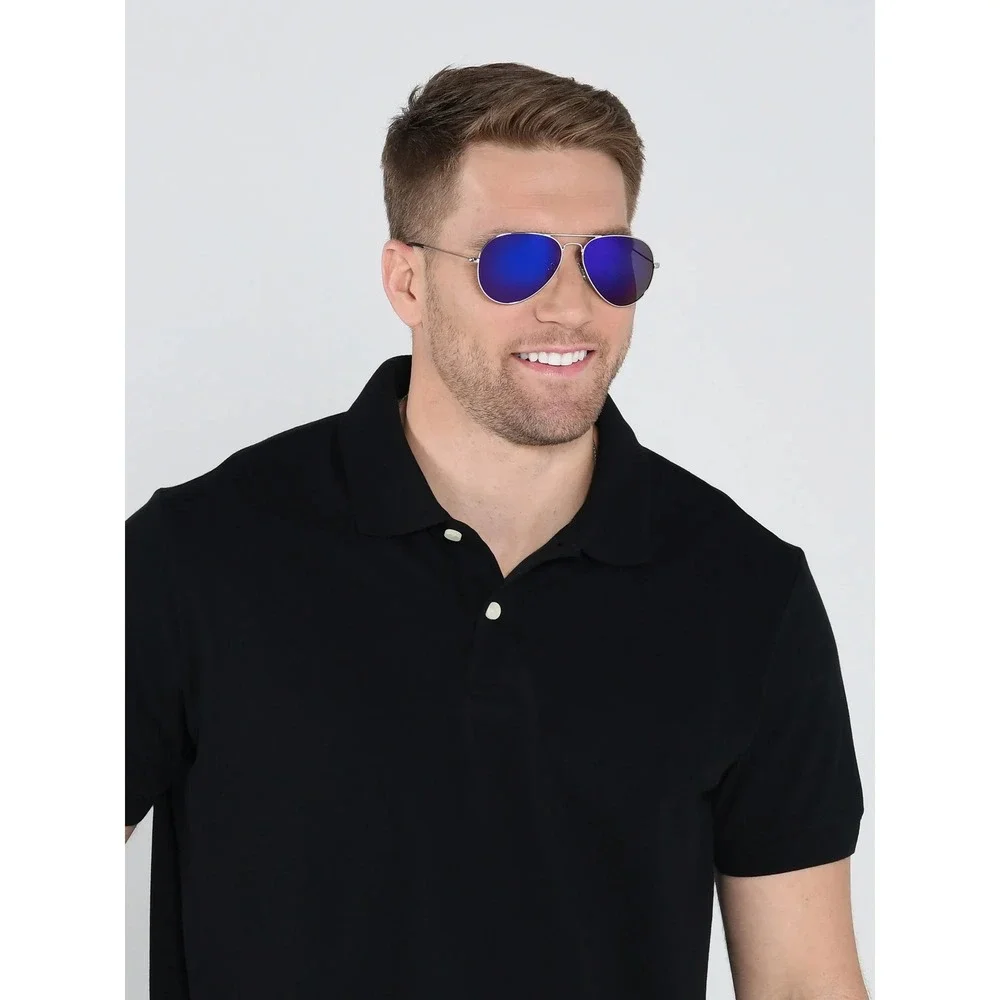 Foster Grant Sunglasses Men Polarized Aviator Silver Blue Mirrored‎ SR1124 FF09